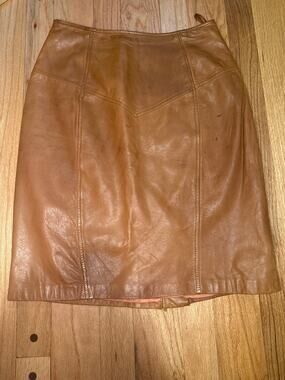 Vintage Renaissance Genuine Leather Skirt Brown A-Line Women’s 8
